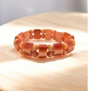 Orange Coral Tone Beaded Stretch Bracelet Matte Glass Chunky Warm - Color Pop